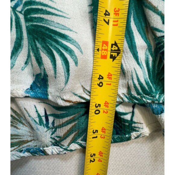 Knox Rose Womens Palm Print Midi Dress L White Green Strappy Smocked Bodice - Picture 8 of 14